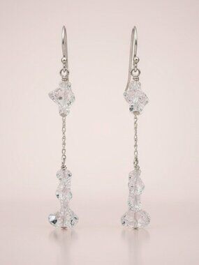 Herkimer Diamond Chain Earrings in Argentium Silver, April Birthstone Gift